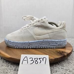 Nike Womens 9 Air Force 1 Low Crater Flyknit White Ice Blue Casual Daily Sneaker